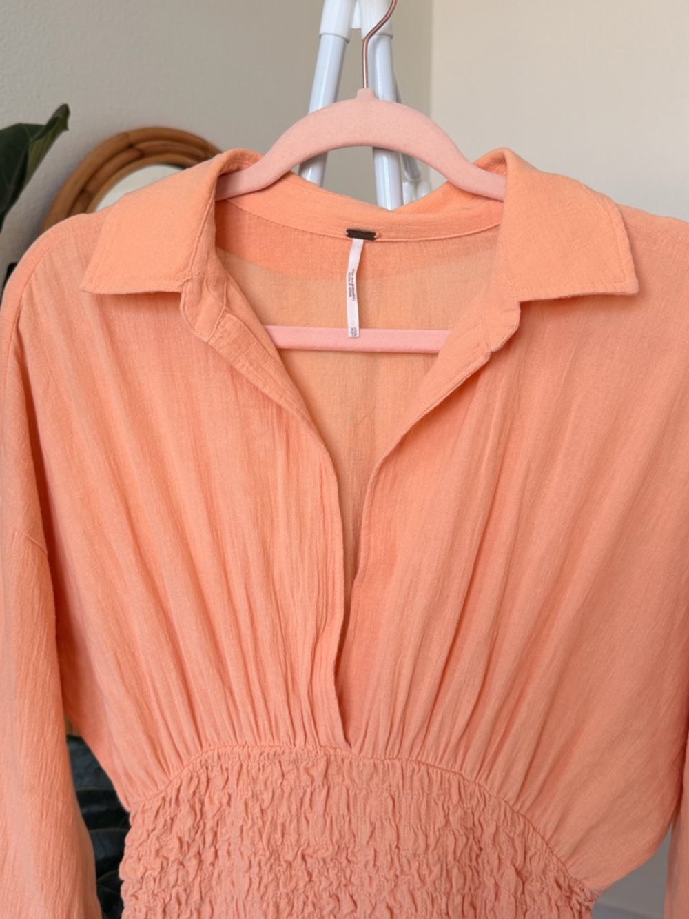 Free People Peach Button-Front Maxi Dress with Shirred Waist - Picture 8 of 14